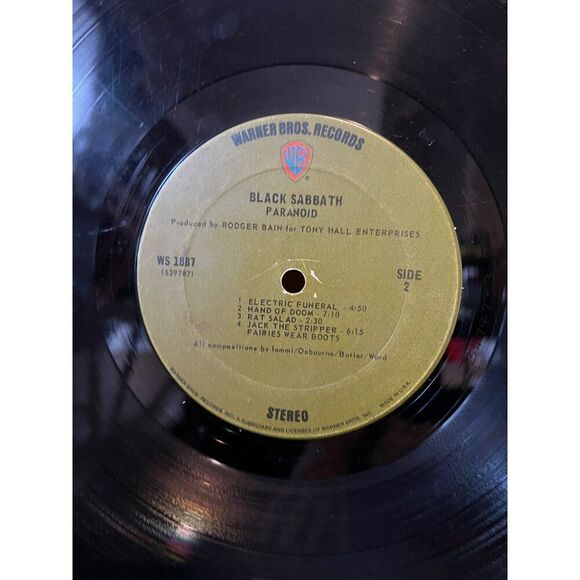 Black Sabbath Paranoid Vinyl Record Warner Bros. Records WS 1887 33 1/3 RPM 12" - Picture 2 of 3